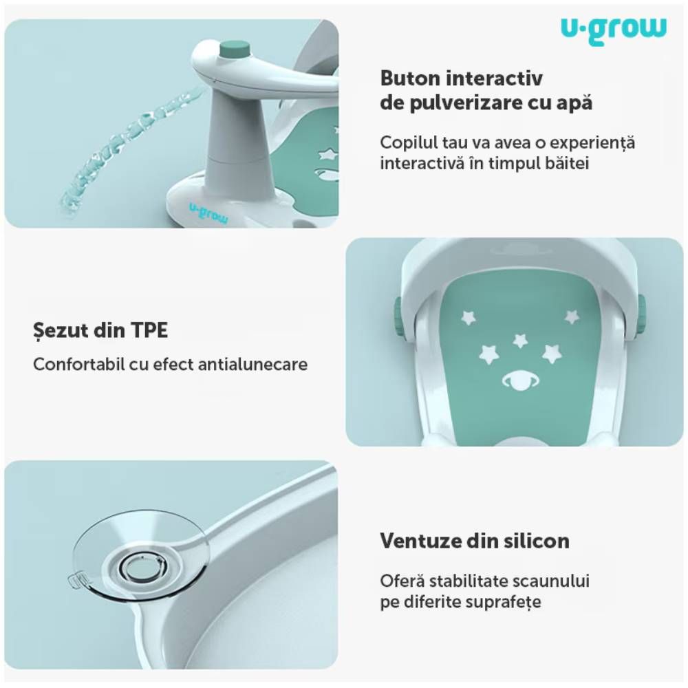 Scaun de baie pentru bebelusi, cu ghidon, U-Grow, Verde