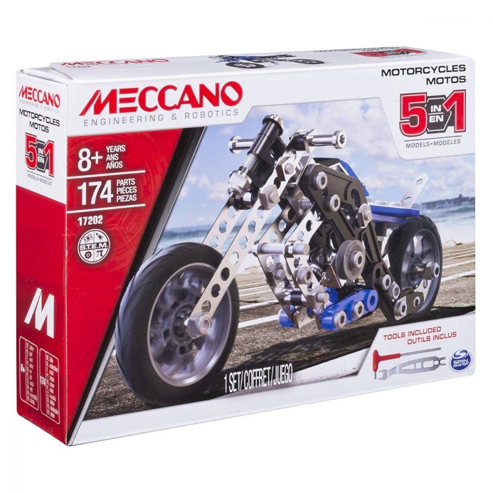 Set constructie 5 in 1 Meccano - Motocicleta, 174 piese