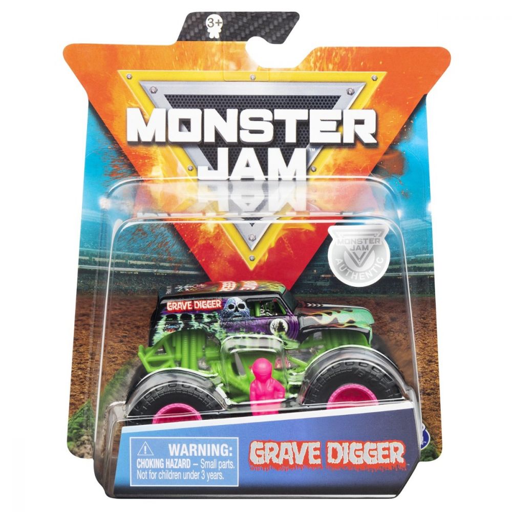 Masinuta Monster Jam, Scara 1:64, Grave Digger cu figurina, Verde
