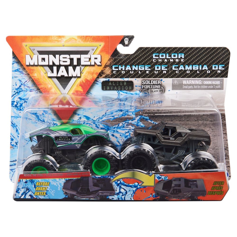 Set 2 masini Monster Jam, Scara 1:64, Alien Invasion si Soldier Fortune