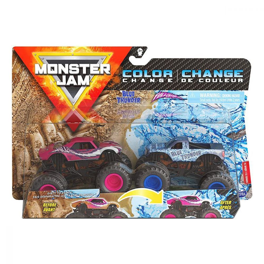 Set 2 masinute Monster Jam, Color Change, Blue Thunder si Full Charge, 20128652