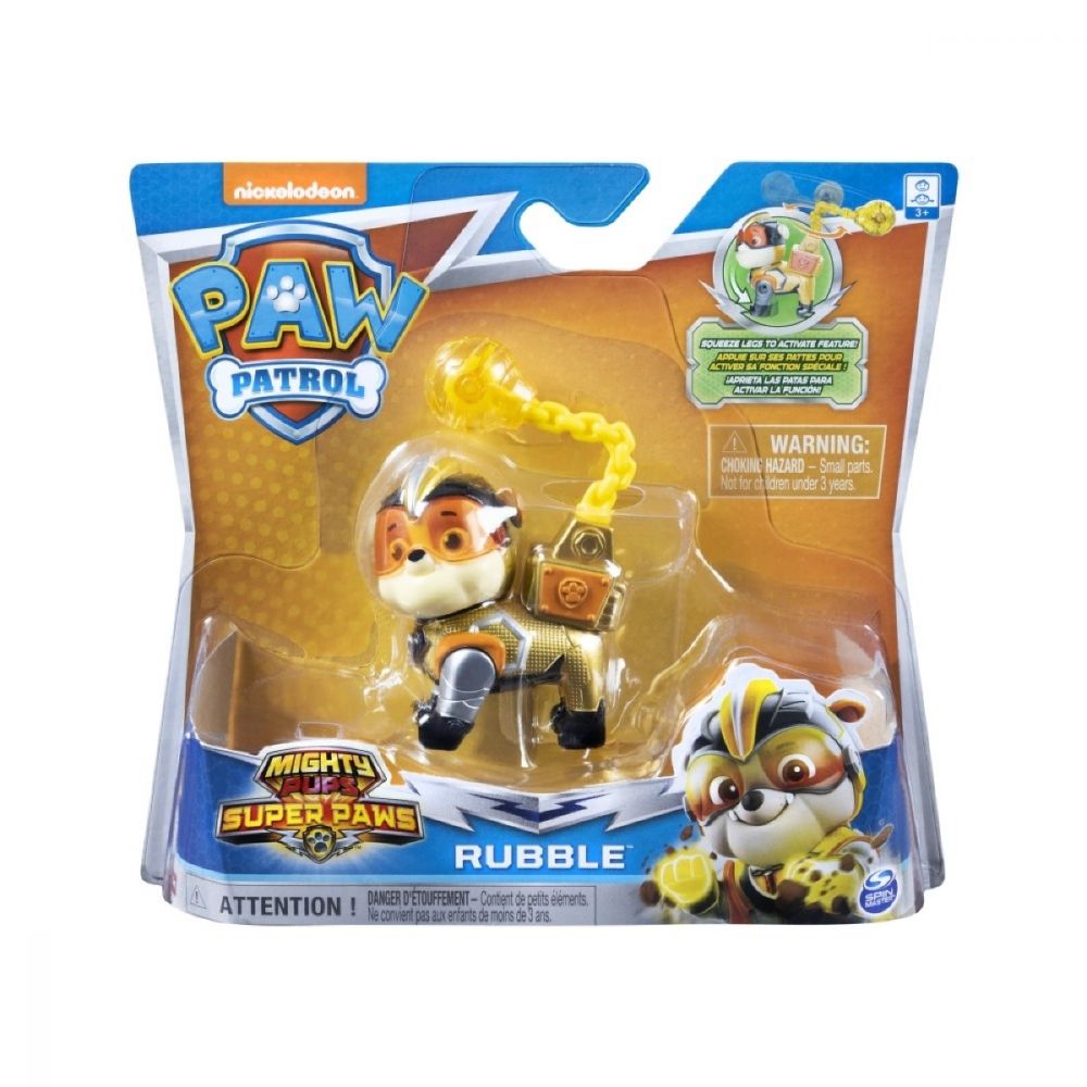 Figurina Paw Patrol Mighty Pups Super Paws, Rubble 20114285