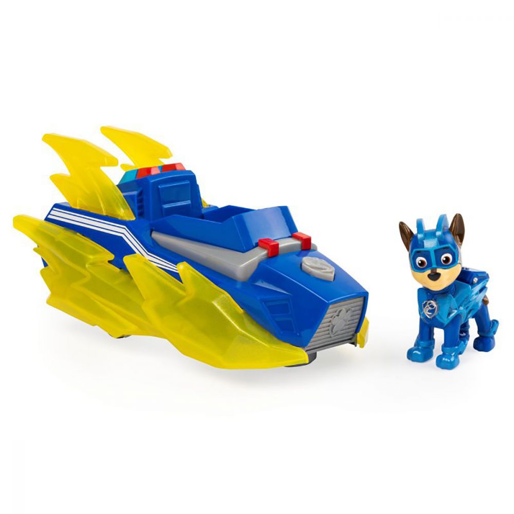 Figurina cu vehicul Paw Patrol Deluxe Vehicle Mighty Pups, Chase 20121272