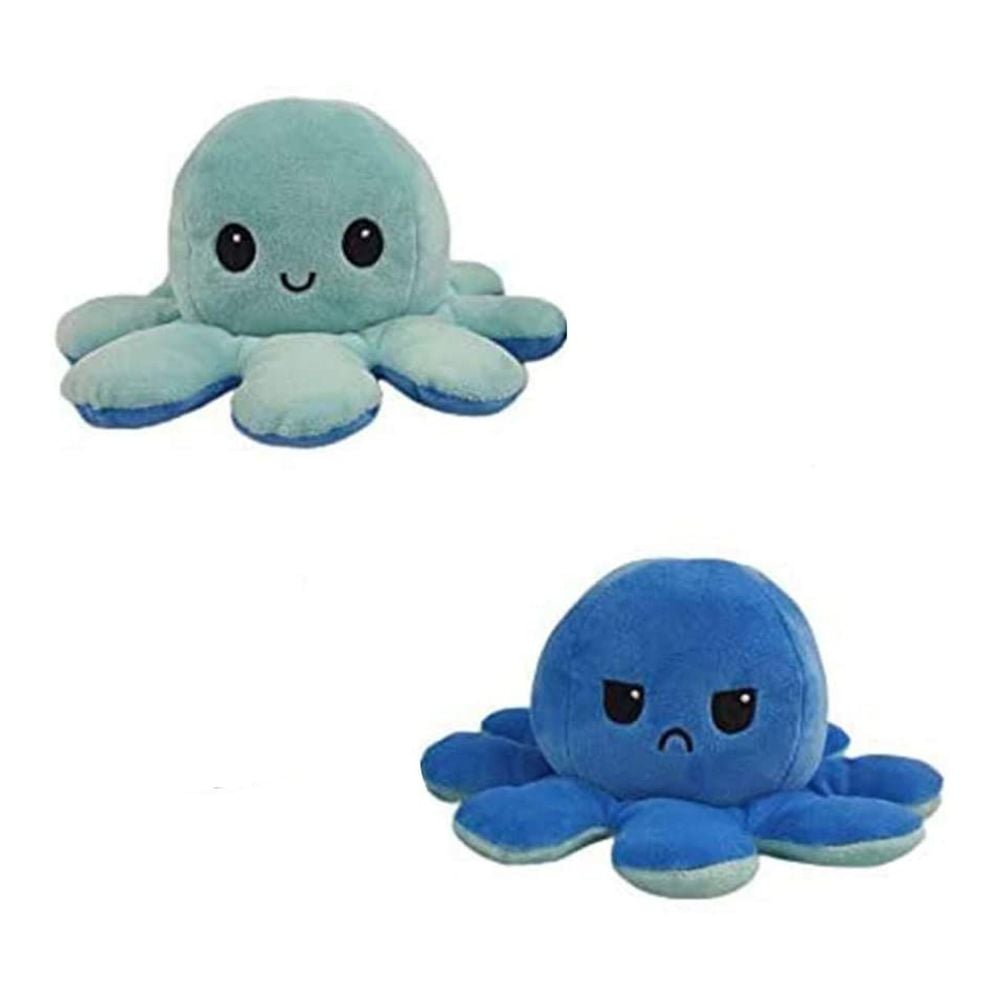 Jucarie de plus cu doua fete Octopus Flip Flop, Caracatita, Albastru, 20 cm