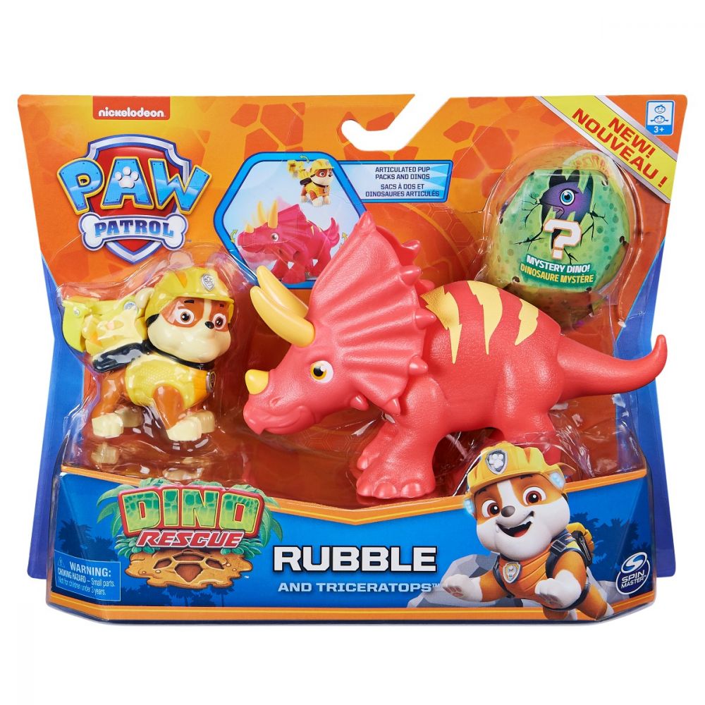 Set 2 figurine Paw Patrol Dino Rescue, Rubble and Triceratops, 20126404