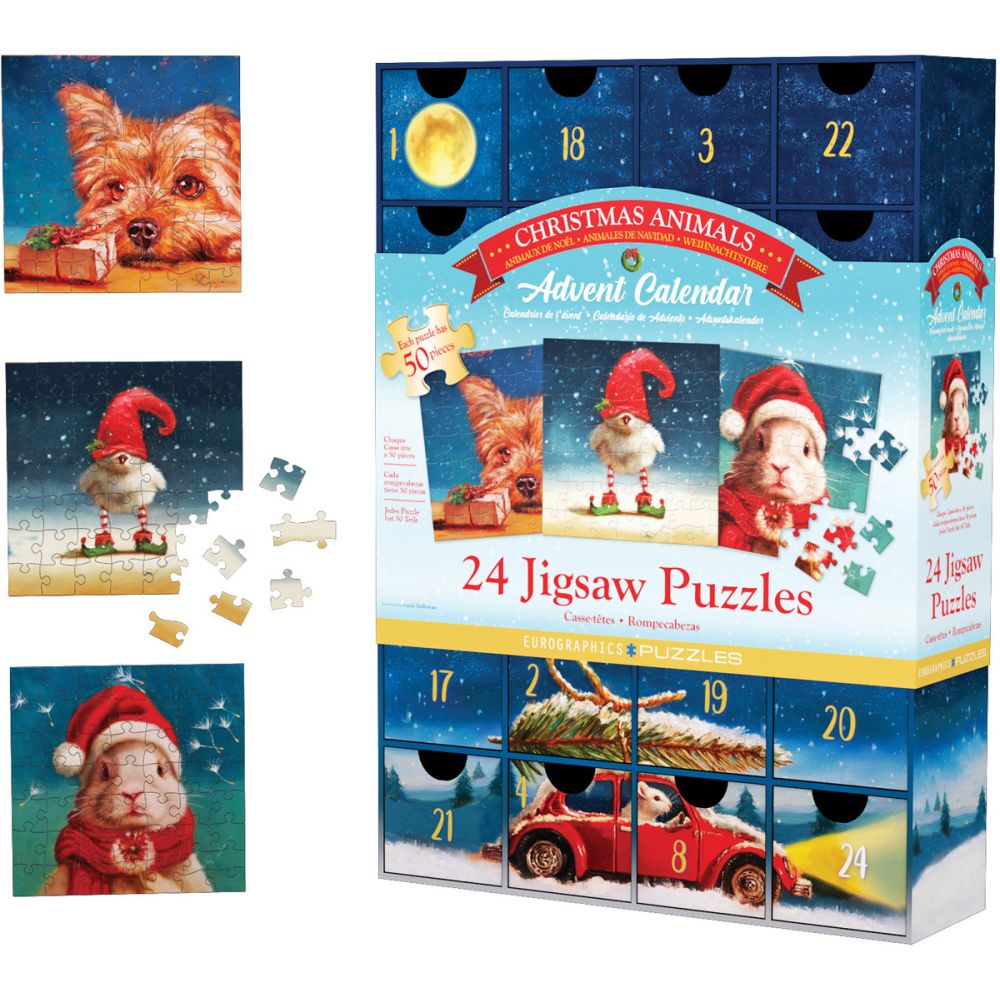 Calendar de advent, Eurographics, Animalutele si Craciunul, 24 puzzle-uri, 50 piese