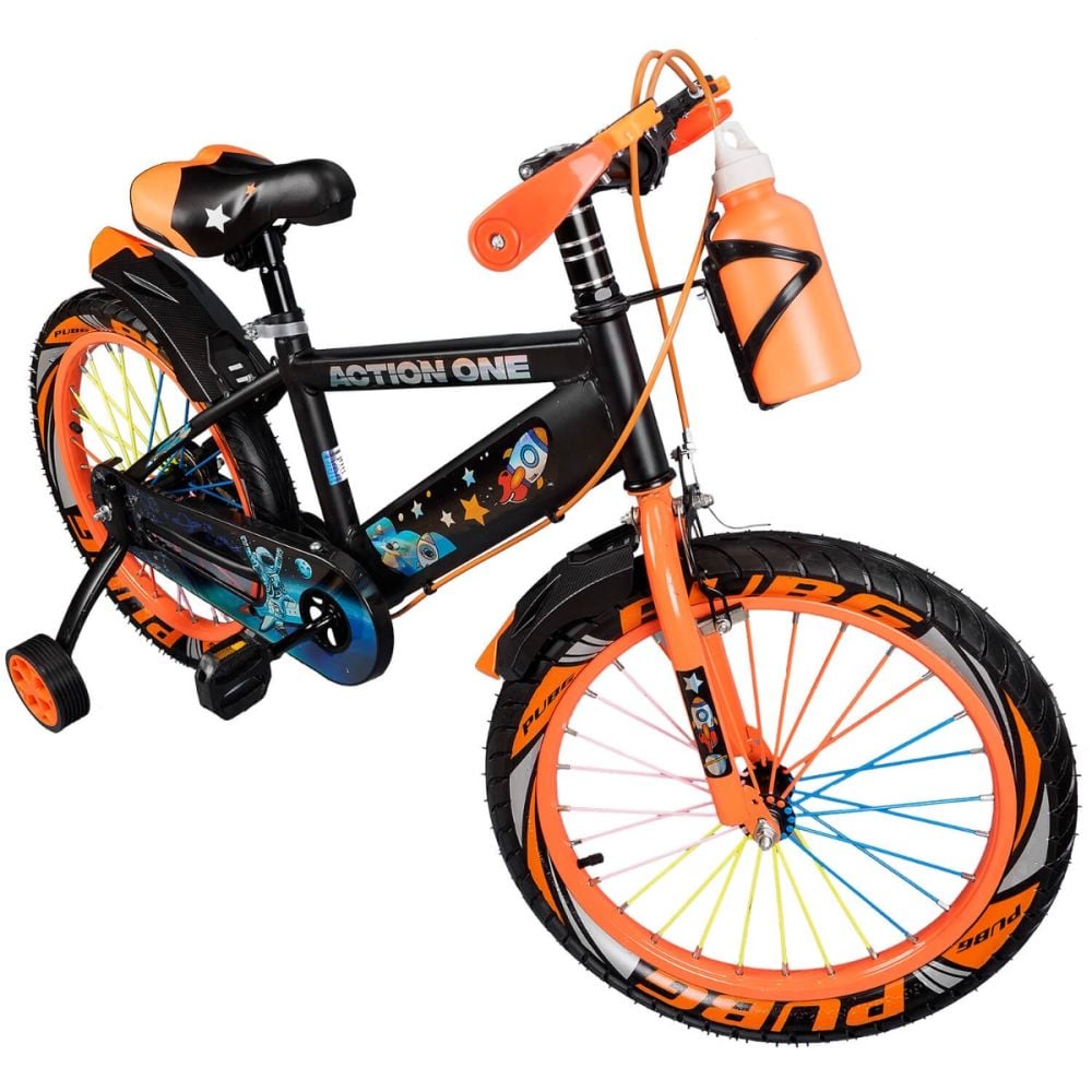 Bicicleta cu roti ajutatoare si bidon pentru apa Nova II, Action One, 18 inch, Portocaliu