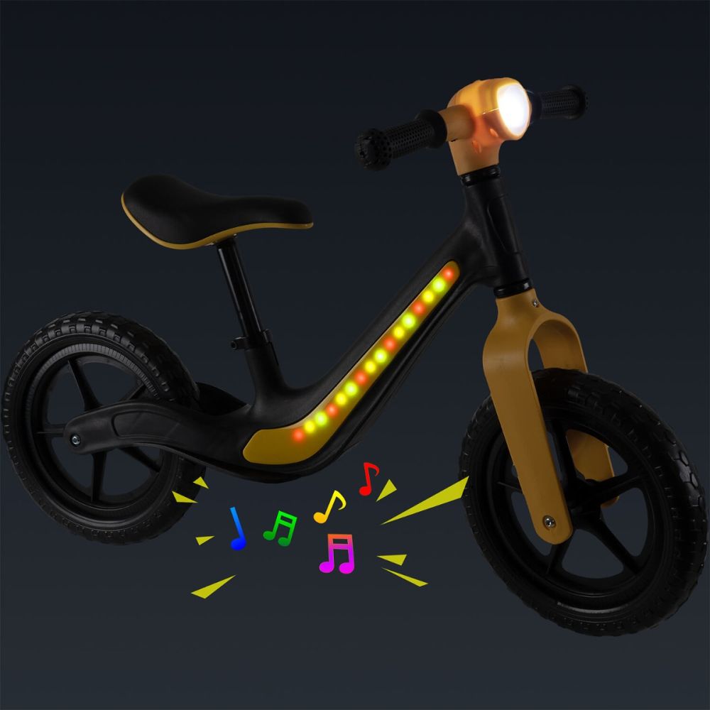 Bicicleta fara pedale cu lumini si muzica Rider, Action One, 12 inch, Negru-Portocaliu