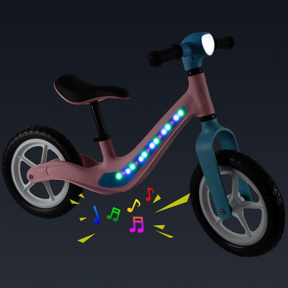 Bicicleta fara pedale cu lumini si muzica Rider, Action One, 12 inch, Roz