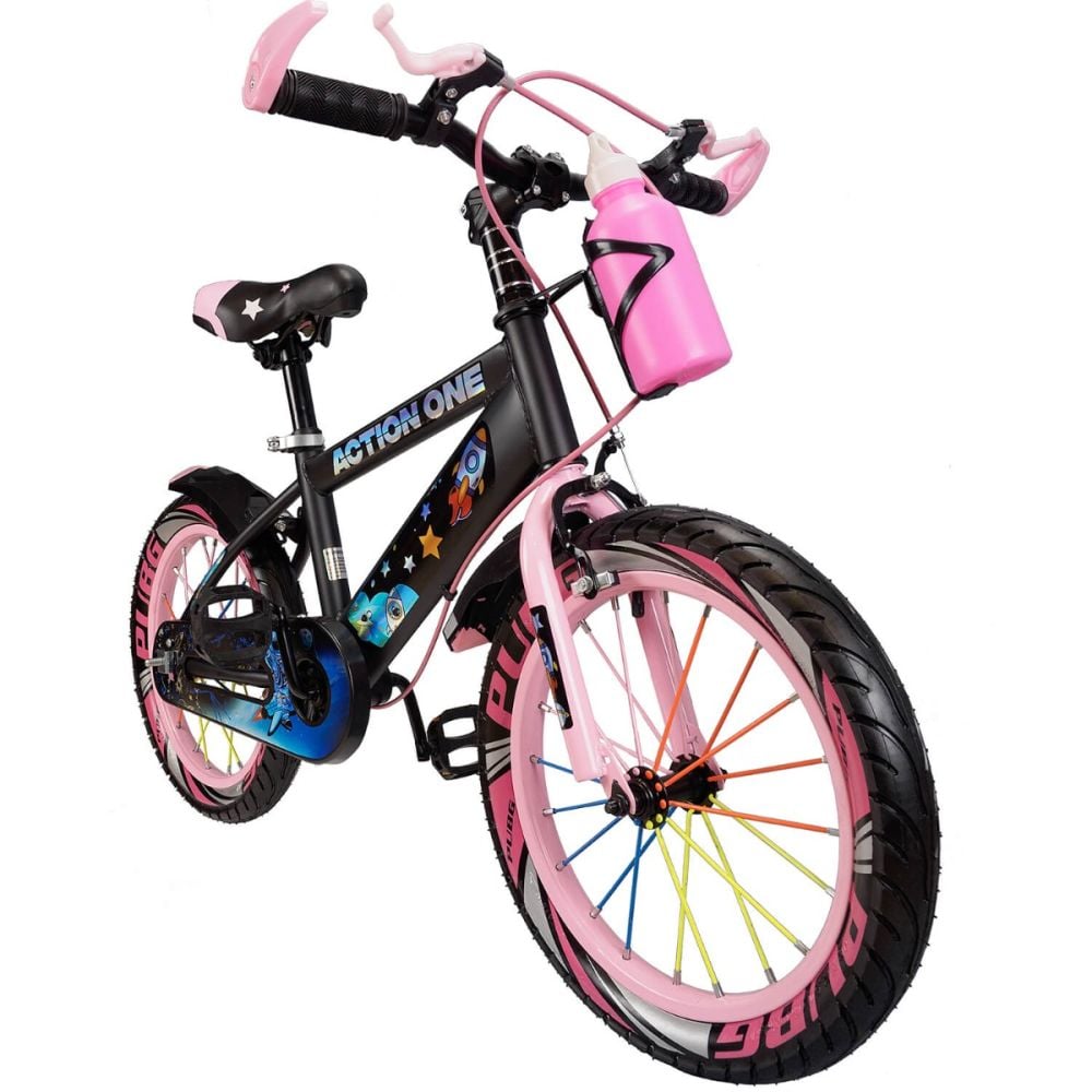 Bicicleta cu roti ajutatoare si bidon pentru apa Kiddo II, Action One, 12 inch, Roz