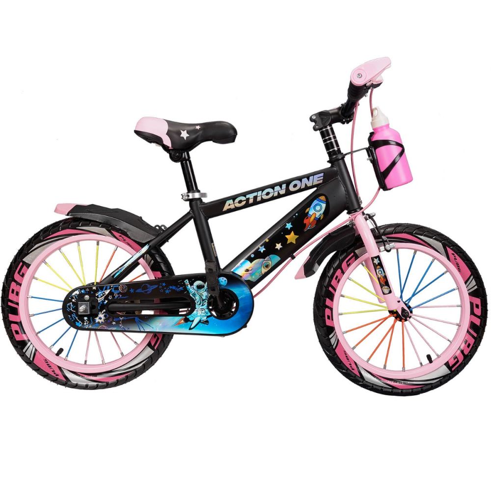 Bicicleta cu roti ajutatoare si bidon pentru apa Kiddo II, Action One, 12 inch, Roz