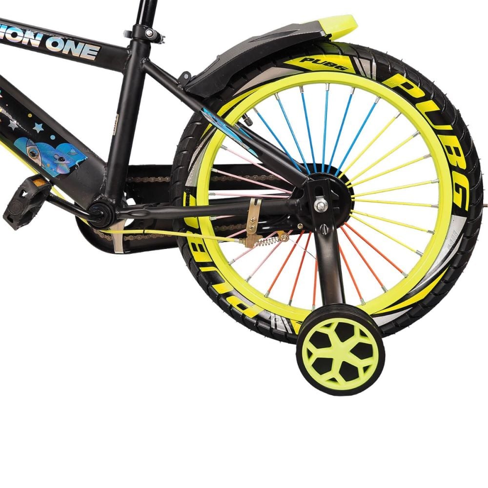 Bicicleta cu roti ajutatoare si bidon pentru apa Kiddo II, Action One, 12 inch, Verde Neon