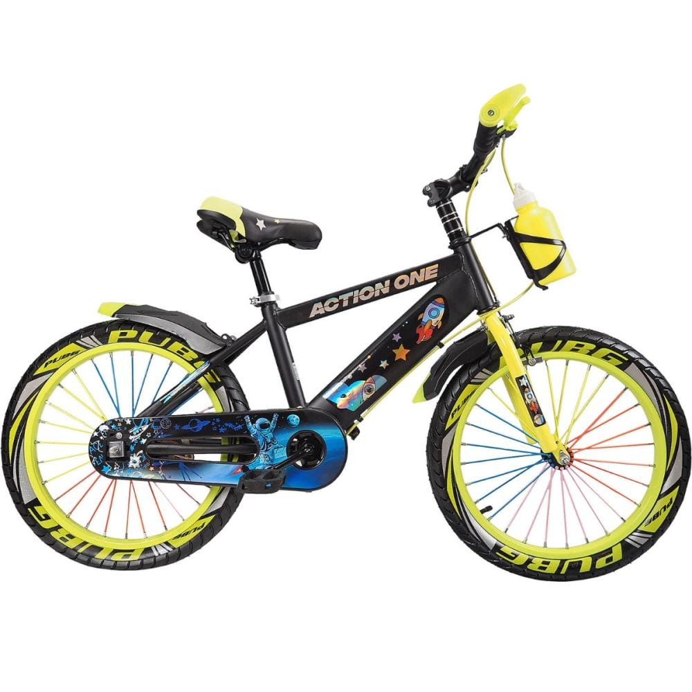 Bicicleta cu roti ajutatoare si bidon pentru apa Genesis II, Action One, 16 inch, Verde Neon