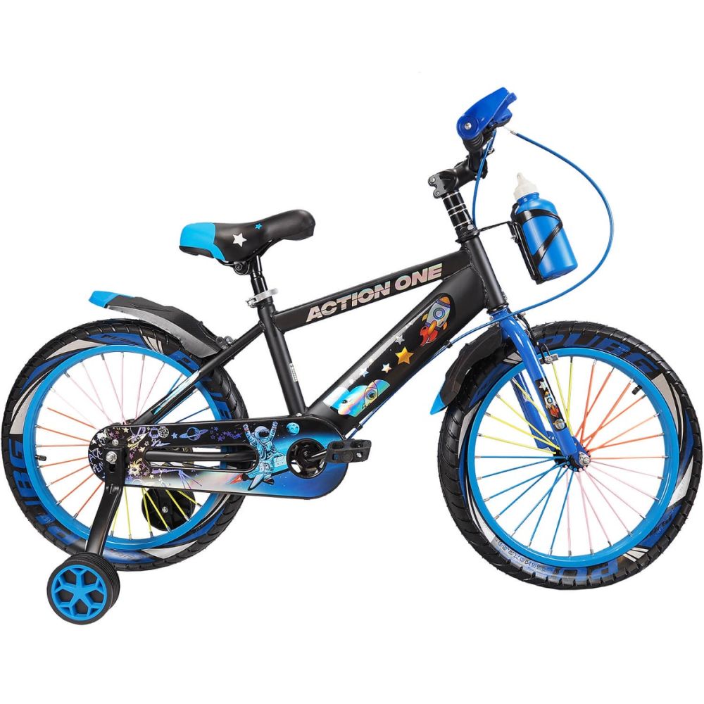 Bicicleta cu roti ajutatoare si bidon pentru apa Genesis II, Action One, 16 inch, Albastru