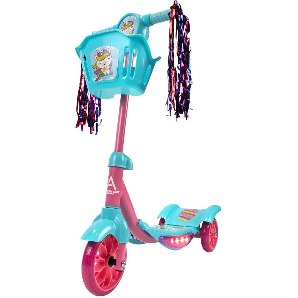 Trotineta de copii, Action One Kiddy, cu lumini si muzica, Turcoaz