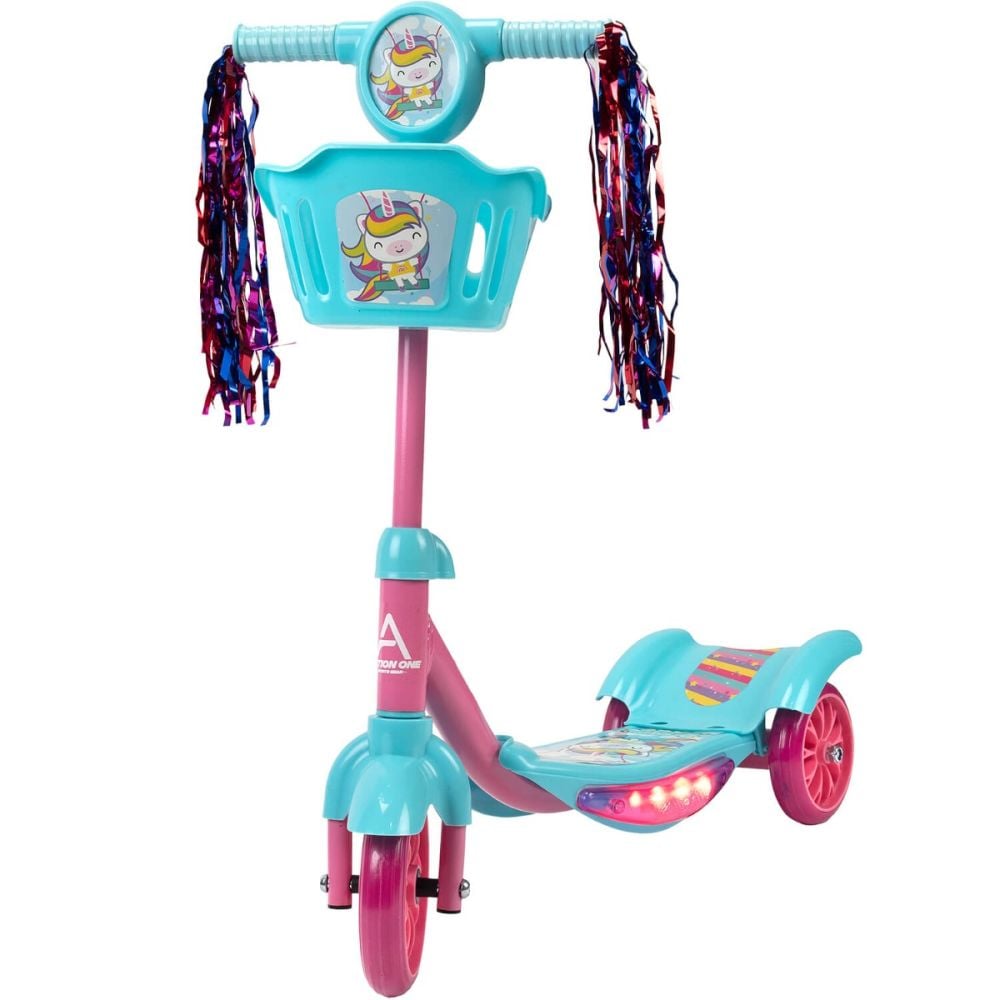 Trotineta de copii, Action One Kiddy, cu lumini si muzica, Turcoaz