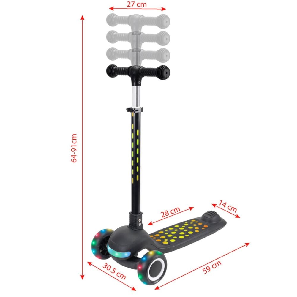 Trotineta pliabila, Action One Dots, cu lumina frontala, muzica si roti luminoase, Negru