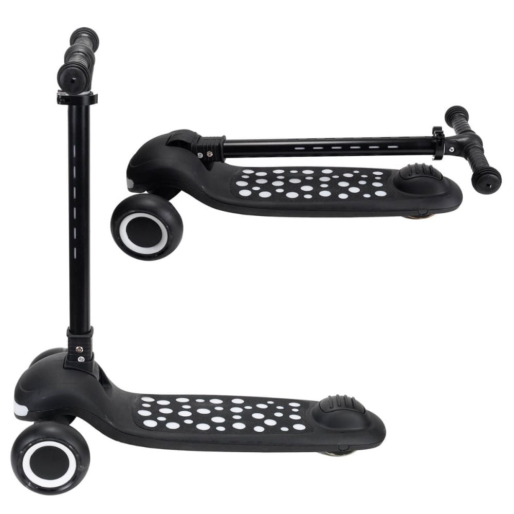 Trotineta pliabila, Action One Dots, cu lumina frontala, muzica si roti luminoase, Negru