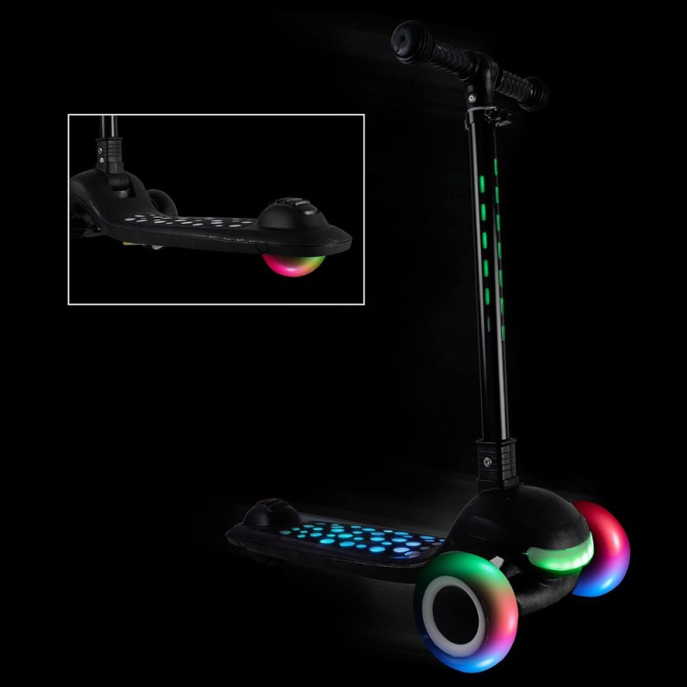 Trotineta pliabila, Action One Dots, cu lumina frontala, muzica si roti luminoase, Negru
