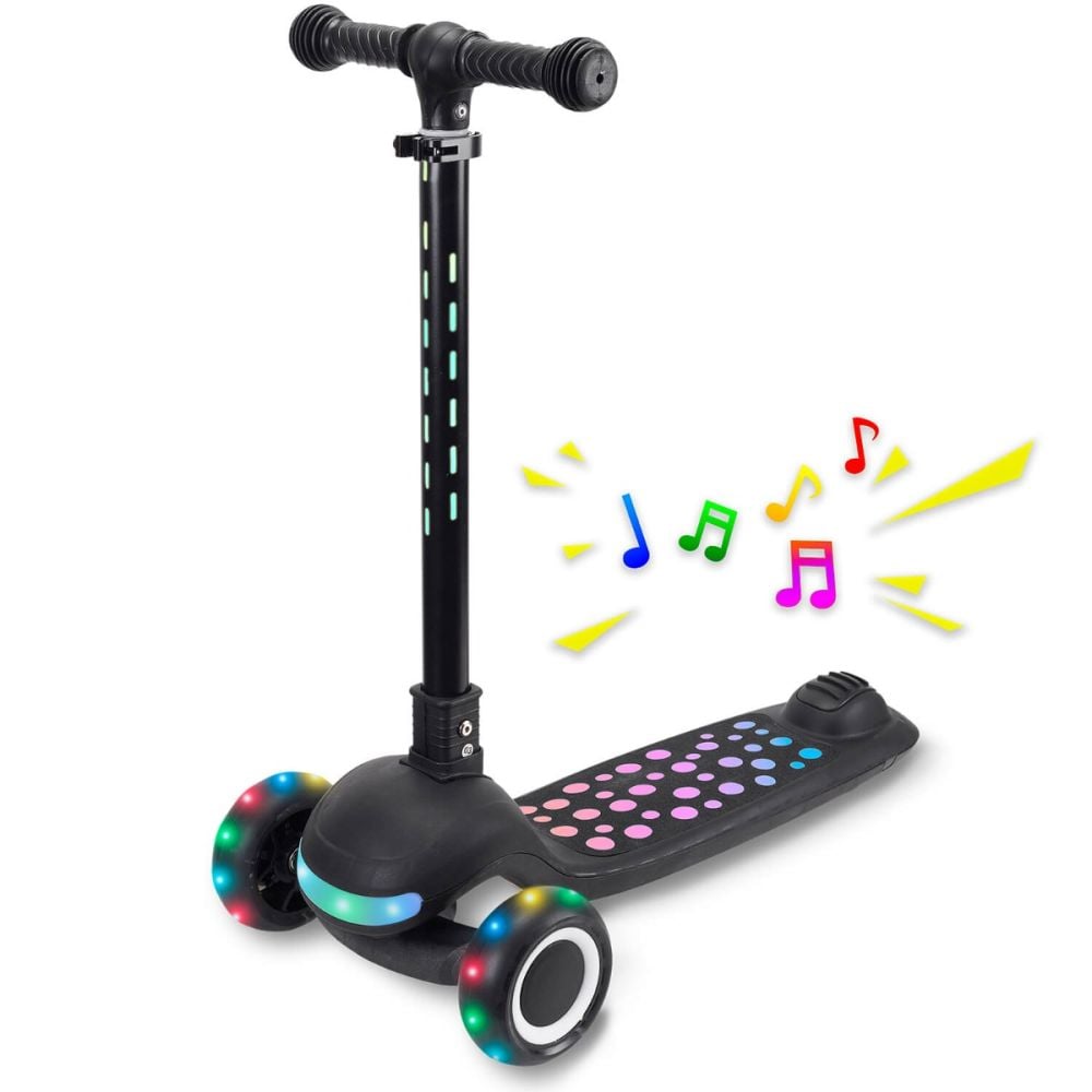 Trotineta pliabila, Action One Dots, cu lumina frontala, muzica si roti luminoase, Negru