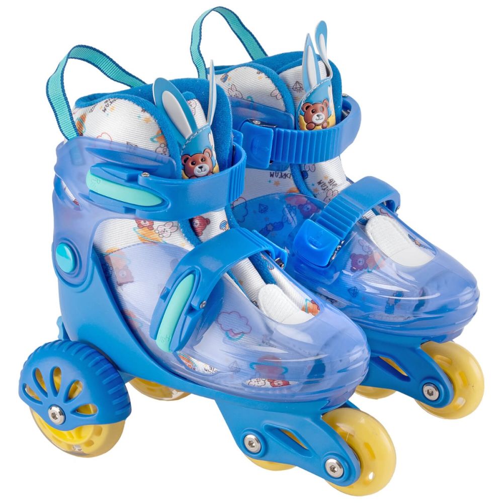 Set de role incepatori, Action One, roti luminoase, cu casca, protectii si geanta de transport, S (31-34), Blue
