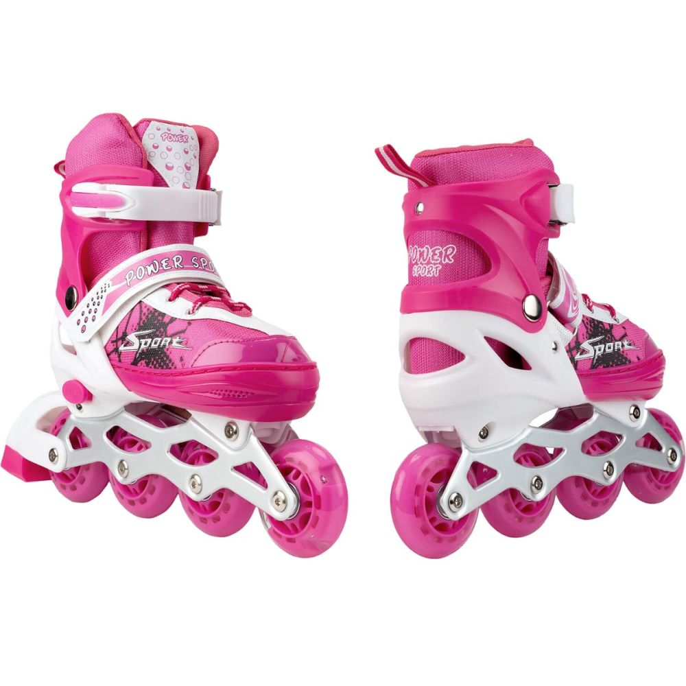 Set de role, Action One, Power Sport, roti luminoase, cu casca, protectii si geanta transport, S (31-34), Roz