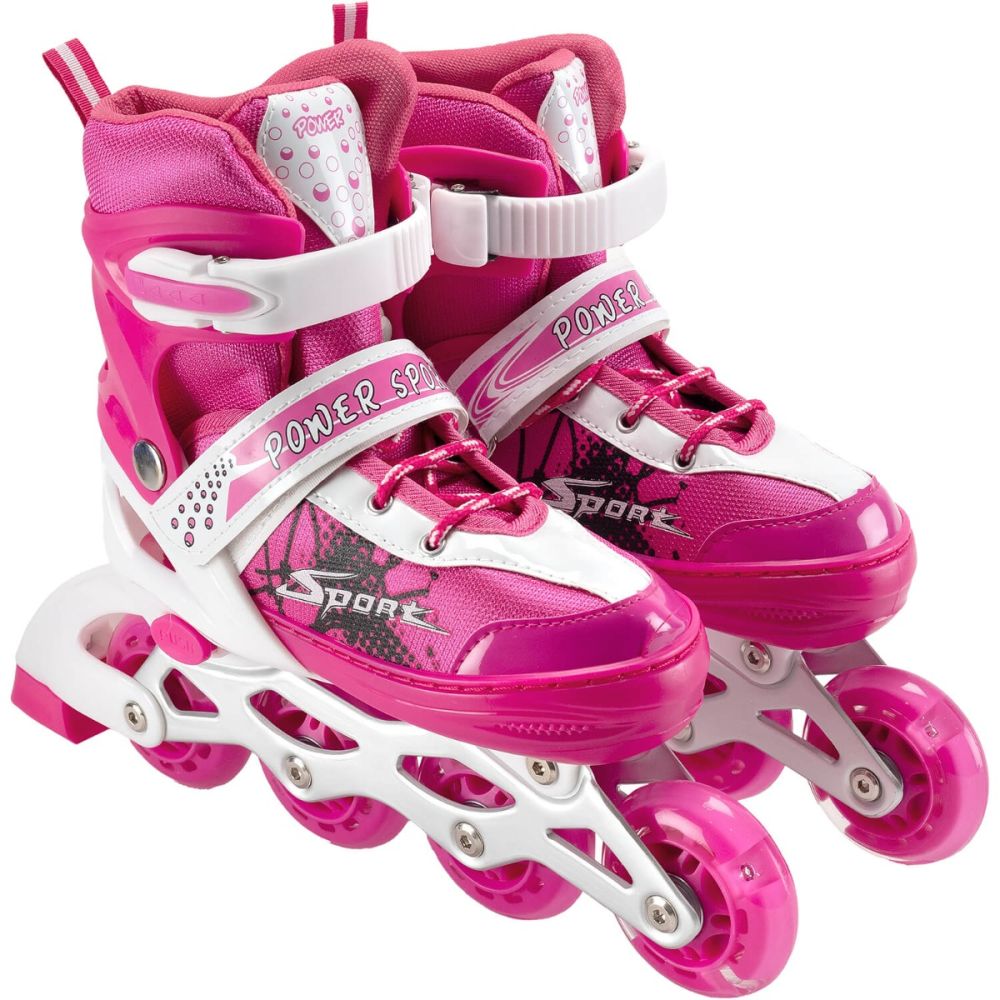 Set de role, Action One, Power Sport, roti luminoase, cu casca, protectii si geanta transport, S (31-34), Roz
