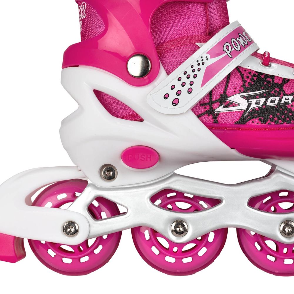 Set de role, Action One, Power Sport, roti luminoase, cu casca, protectii si geanta transport, S (31-34), Roz
