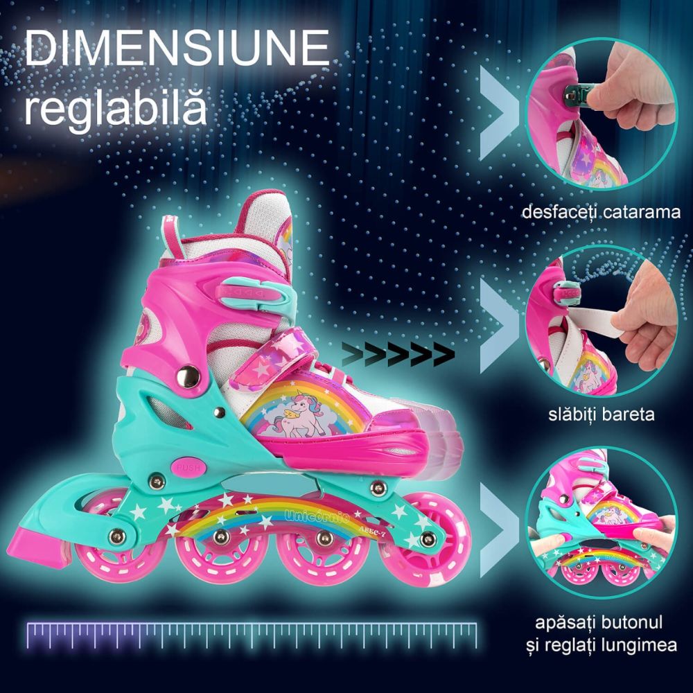 Role reglabile, Action One, Unicorn Fantasy, roti luminoase, M(35-38), Roz