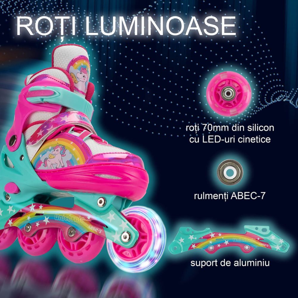 Role reglabile, Action One, Unicorn Fantasy, roti luminoase, M(35-38), Roz