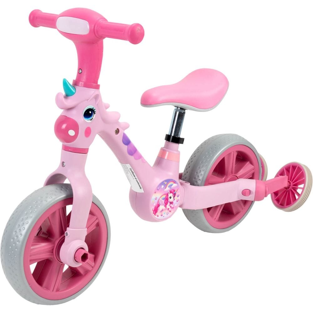 Bicicleta 2 in 1, Action One, cu roti ajutatoare si pedale detasabile, Roz