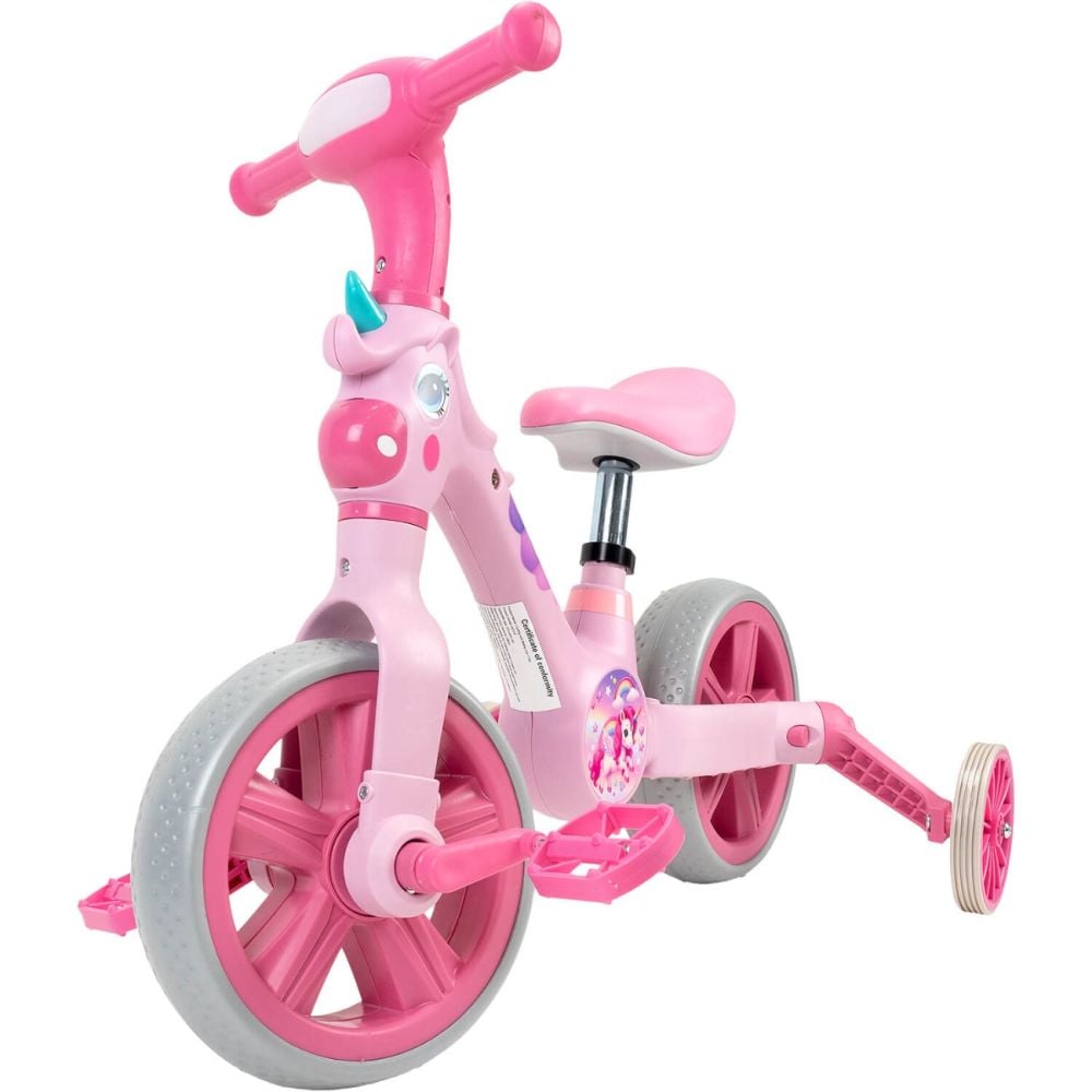 Bicicleta 2 in 1, Action One, cu roti ajutatoare si pedale detasabile, Roz