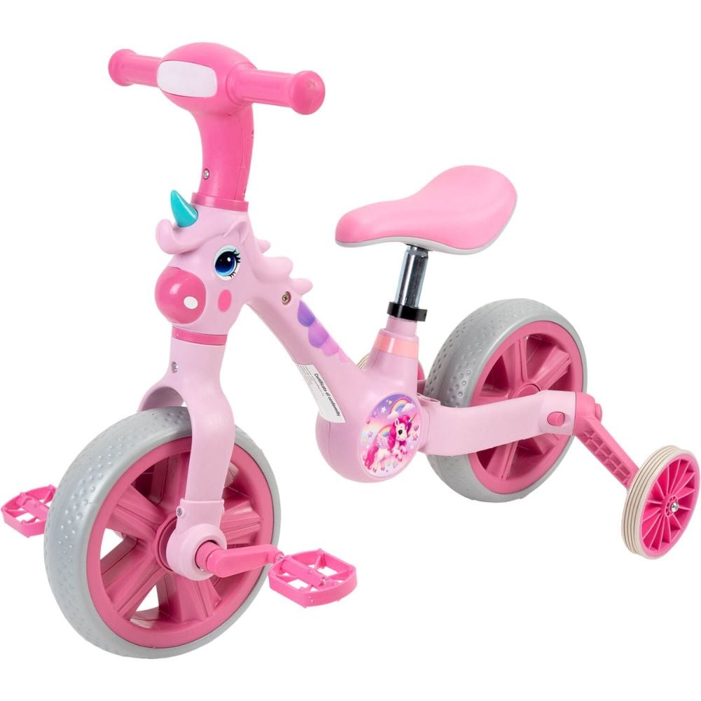 Bicicleta 2 in 1, Action One, cu roti ajutatoare si pedale detasabile, Roz