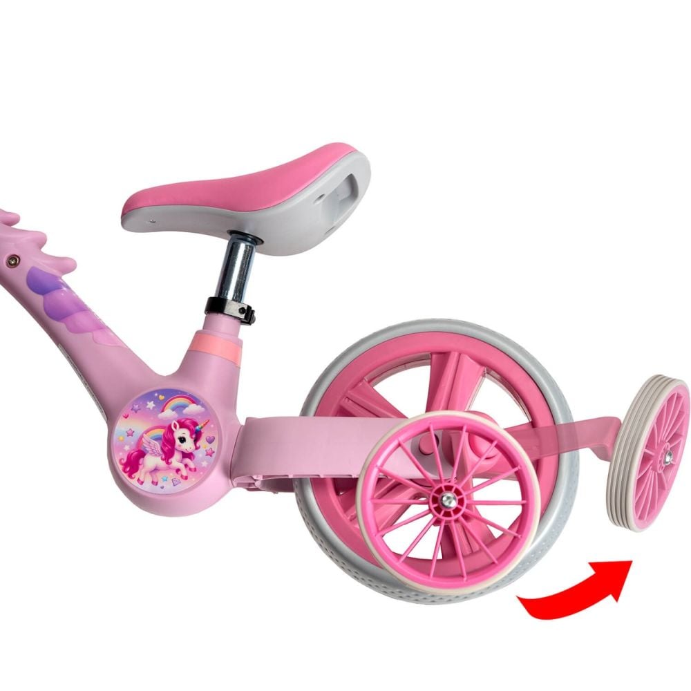 Bicicleta 2 in 1, Action One, cu roti ajutatoare si pedale detasabile, Roz