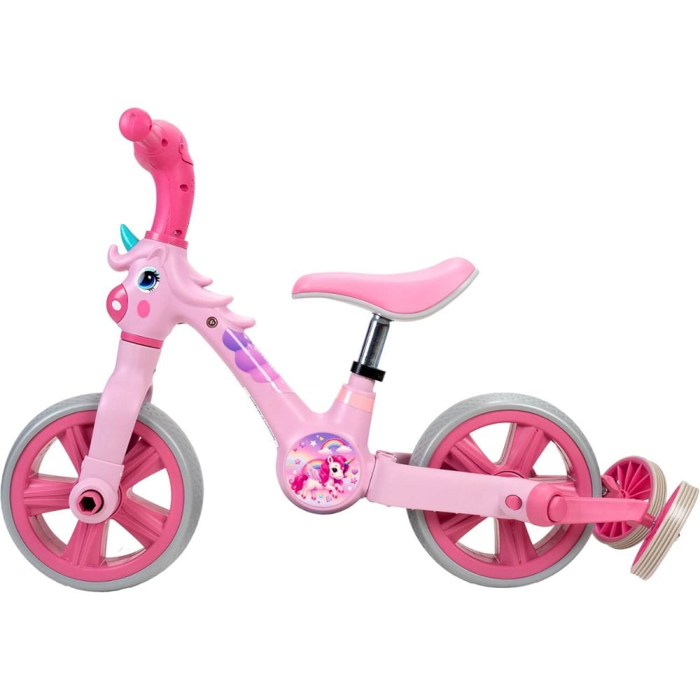 Bicicleta 2 in 1, Action One, cu roti ajutatoare si pedale detasabile, Roz