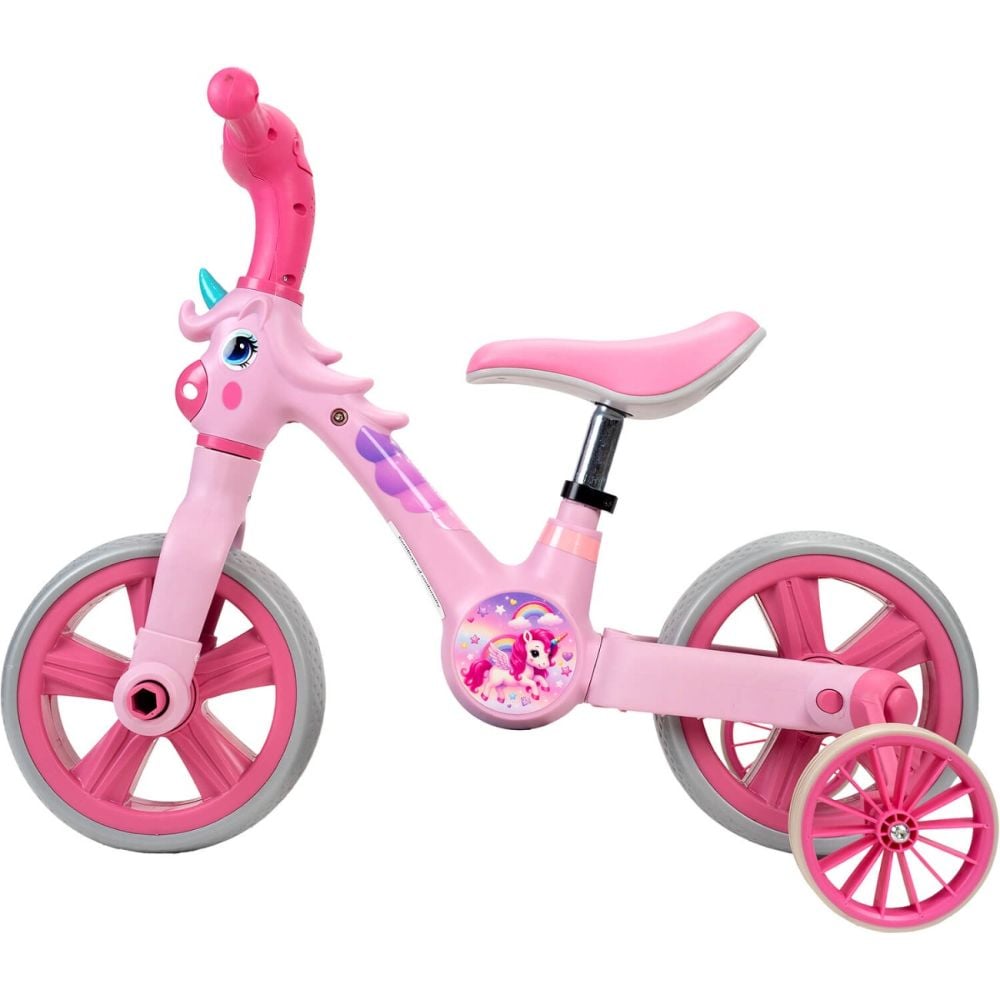 Bicicleta 2 in 1, Action One, cu roti ajutatoare si pedale detasabile, Roz