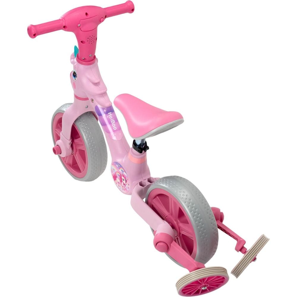 Bicicleta 2 in 1, Action One, cu roti ajutatoare si pedale detasabile, Roz