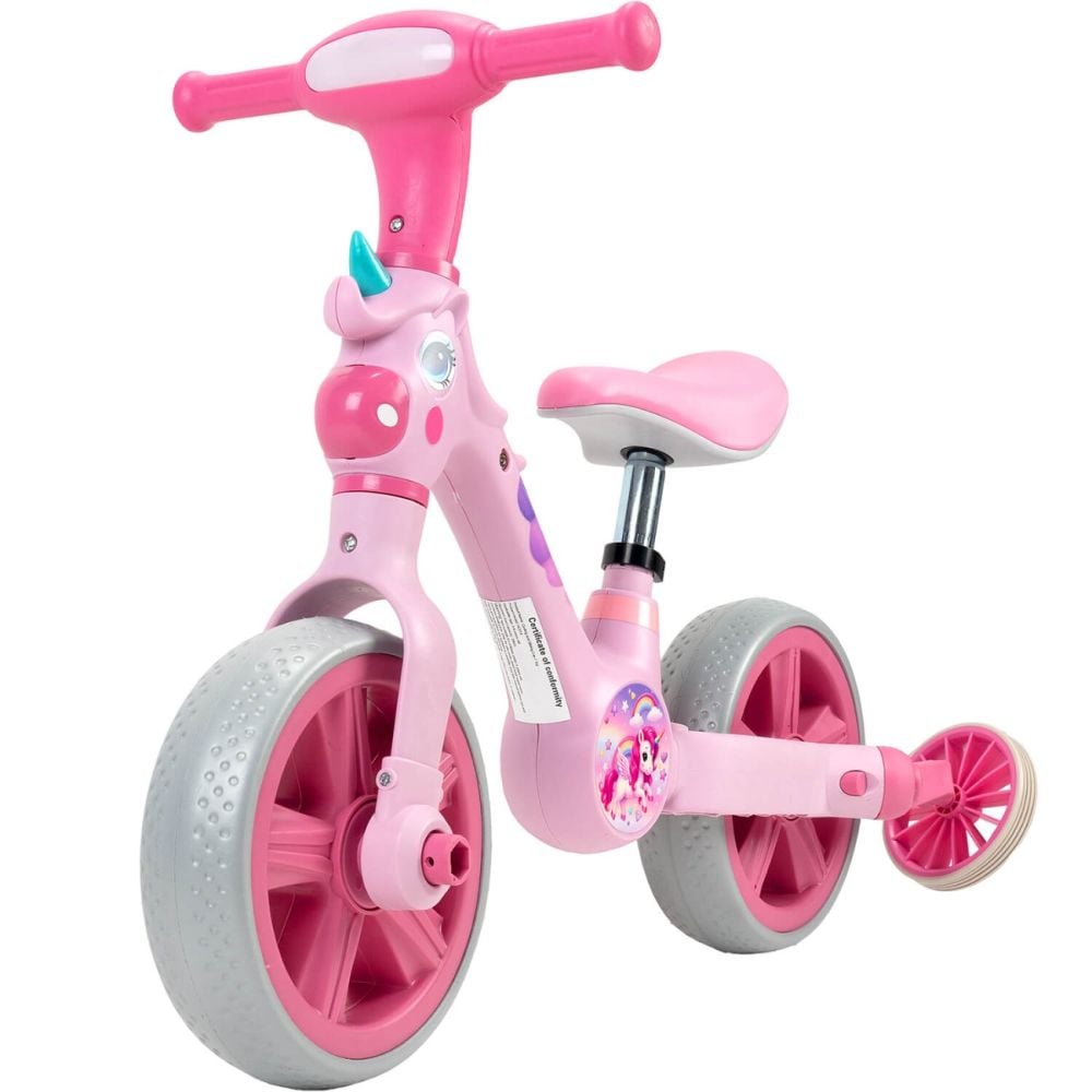 Bicicleta 2 in 1, Action One, cu roti ajutatoare si pedale detasabile, Roz
