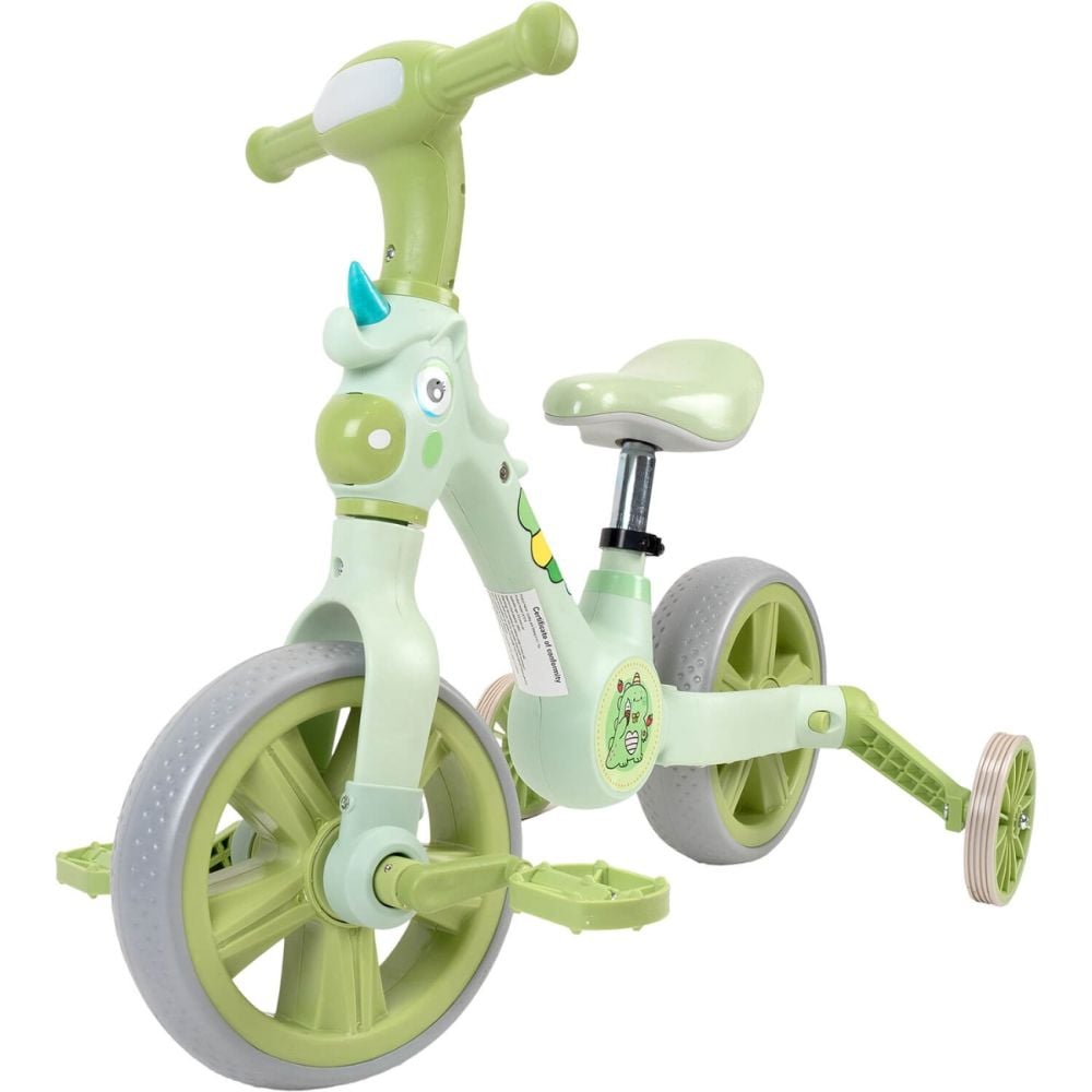 Bicicleta 2 in 1, Action One, cu roti ajutatoare si pedale detasabile, Verde