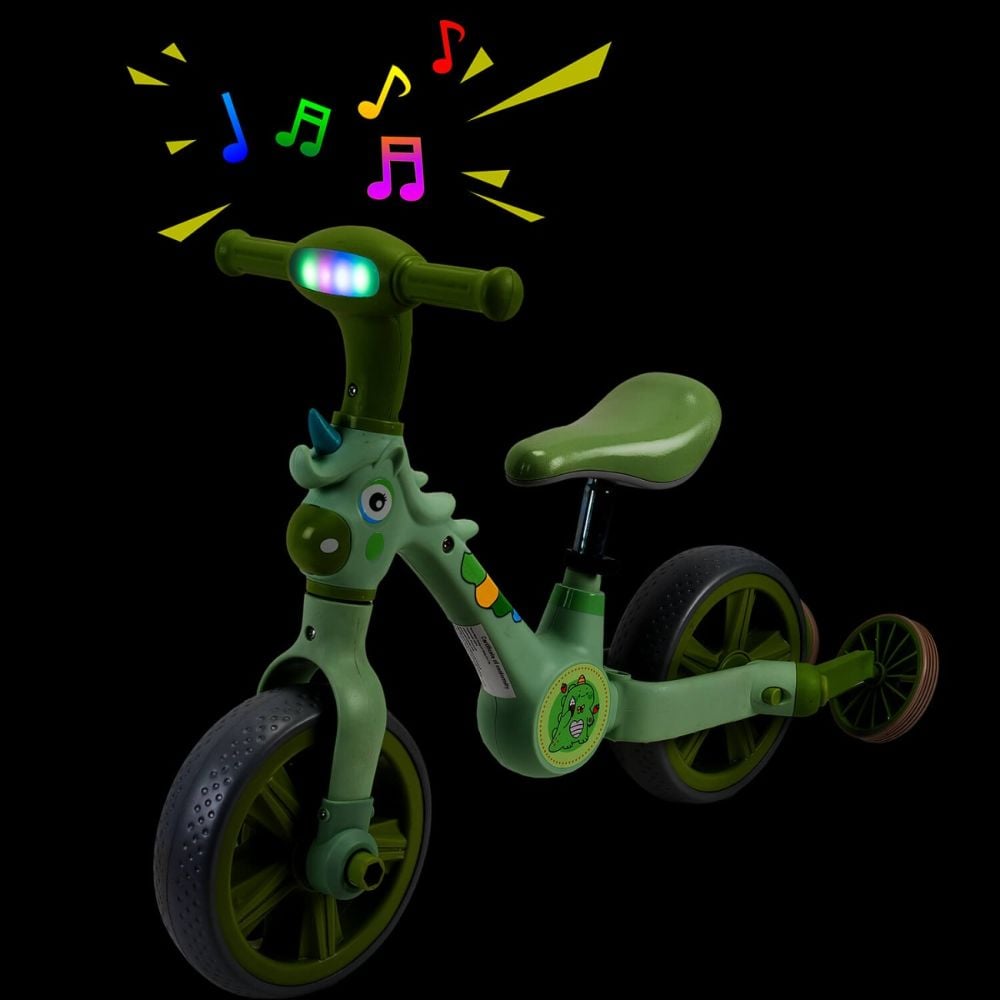 Bicicleta 2 in 1, Action One, cu roti ajutatoare si pedale detasabile, Verde