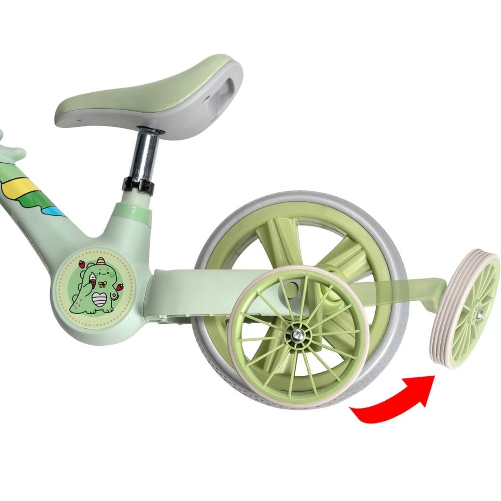Bicicleta 2 in 1, Action One, cu roti ajutatoare si pedale detasabile, Verde