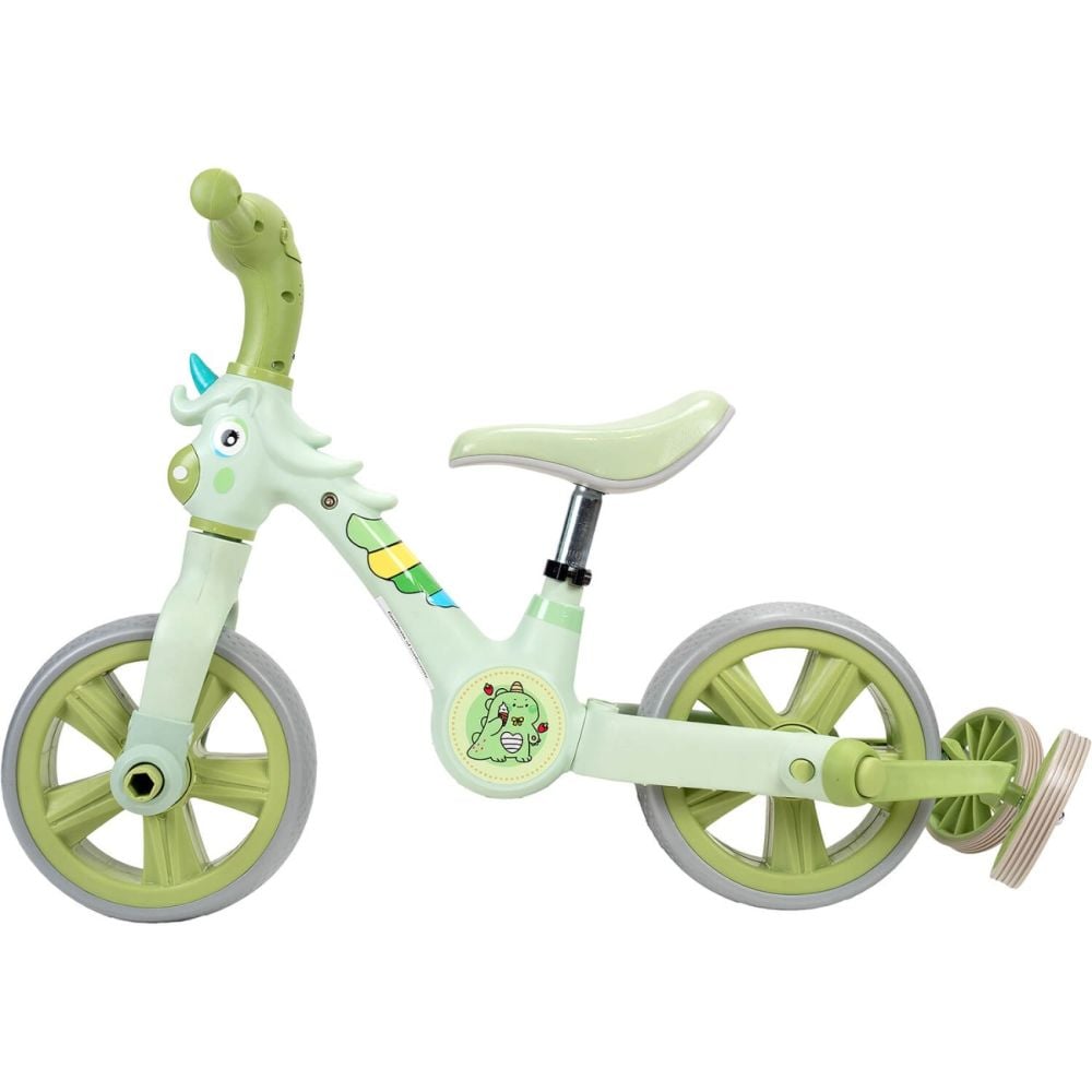 Bicicleta 2 in 1, Action One, cu roti ajutatoare si pedale detasabile, Verde