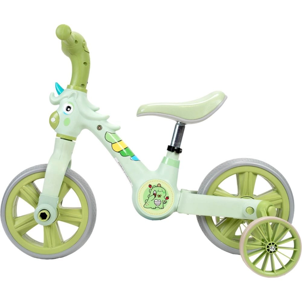 Bicicleta 2 in 1, Action One, cu roti ajutatoare si pedale detasabile, Verde