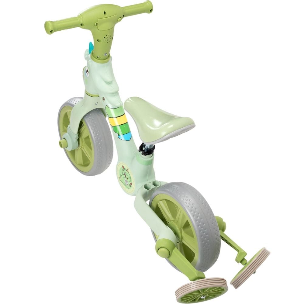 Bicicleta 2 in 1, Action One, cu roti ajutatoare si pedale detasabile, Verde