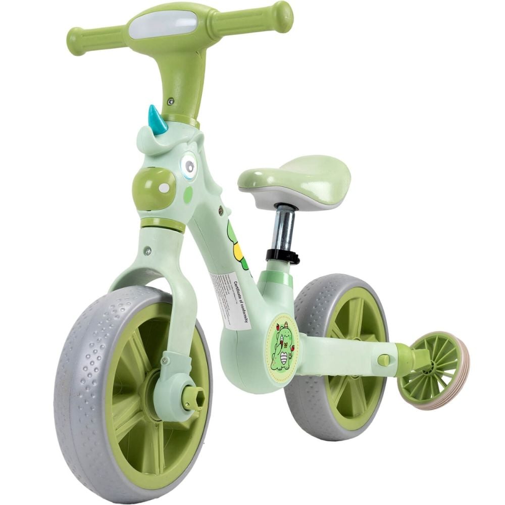 Bicicleta 2 in 1, Action One, cu roti ajutatoare si pedale detasabile, Verde