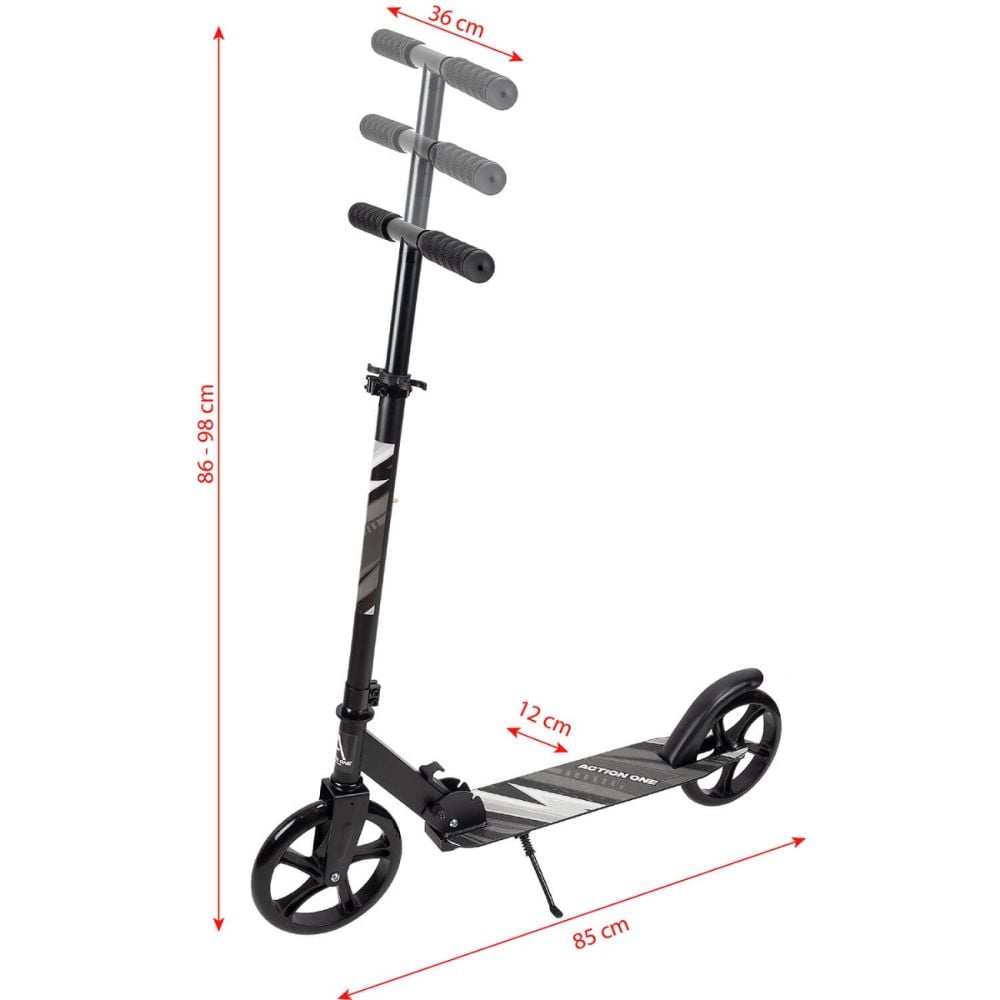 Trotineta pliabila, Action One, Urban Glide, inaltime ajustabila, roti 200 mm, Negru