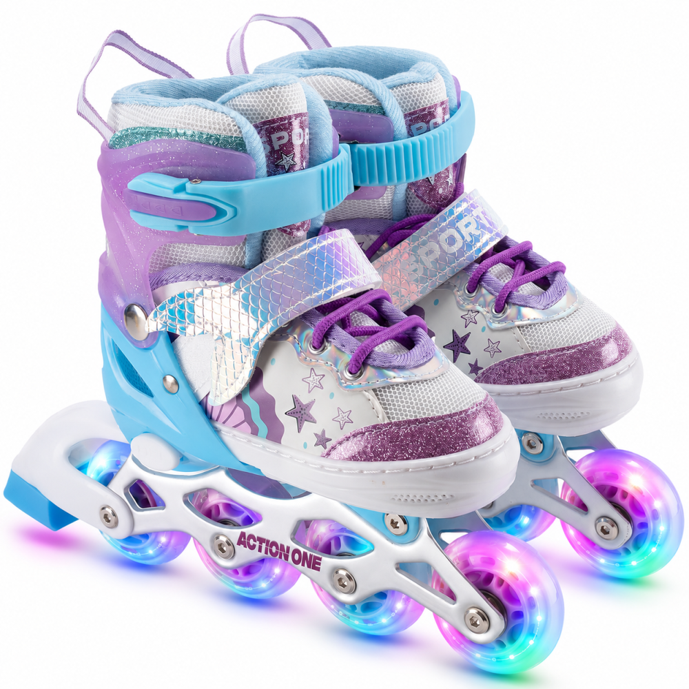 Role reglabile, Action One, Little Mermaid, roti luminoase, sina aluminiu, S (31-34), Purple