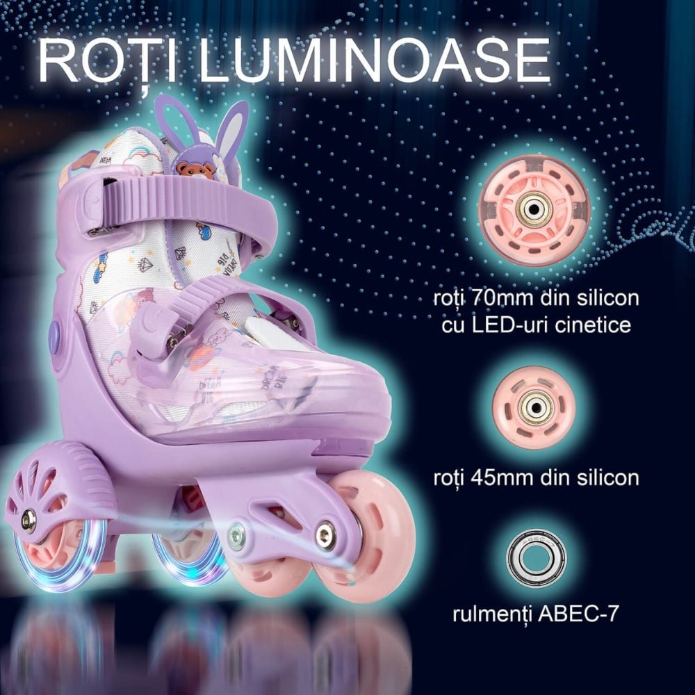 Role reglabile, Action One, incepatori, roti luminoase, S (31-34), Lila