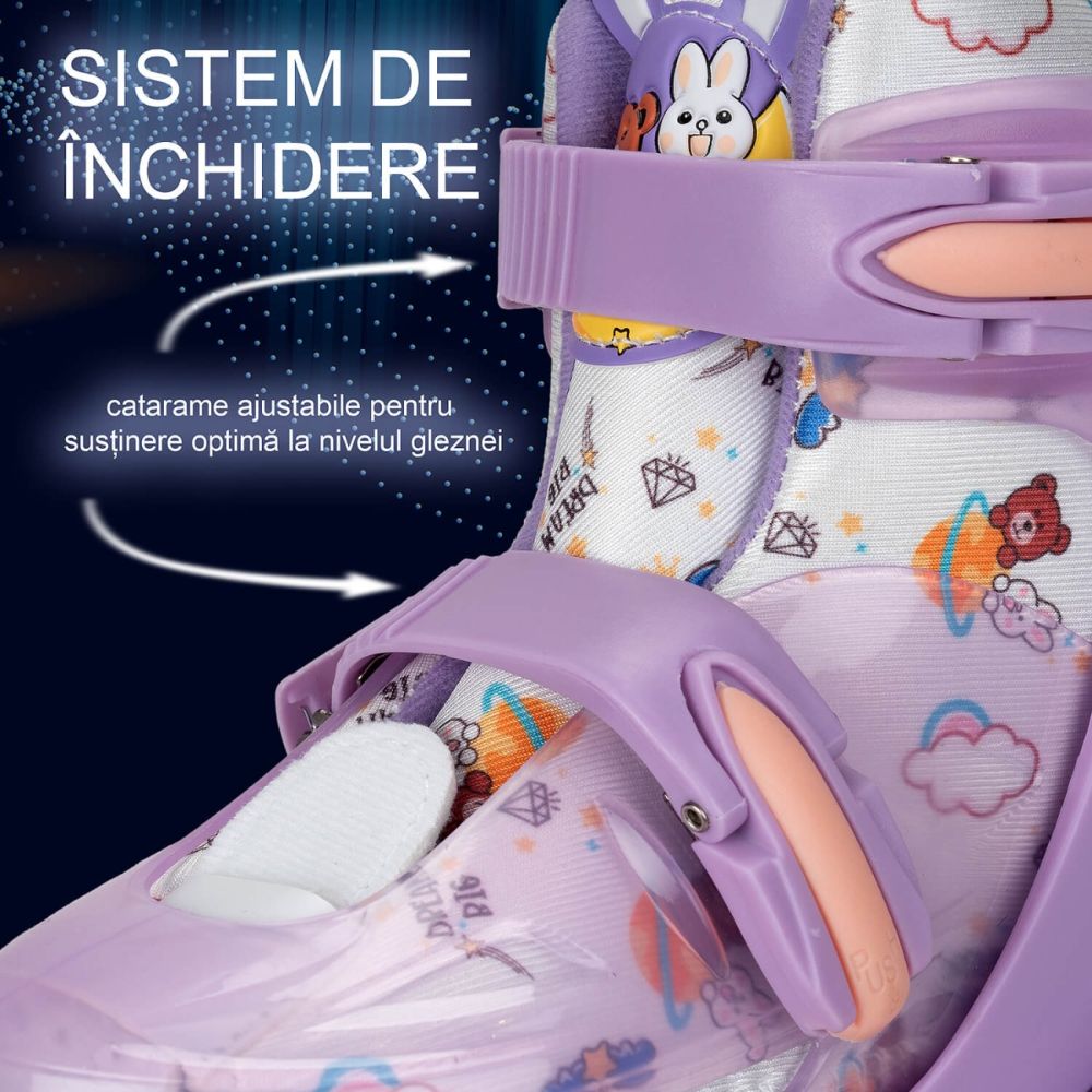 Role reglabile, Action One, incepatori, roti luminoase, S (31-34), Lila