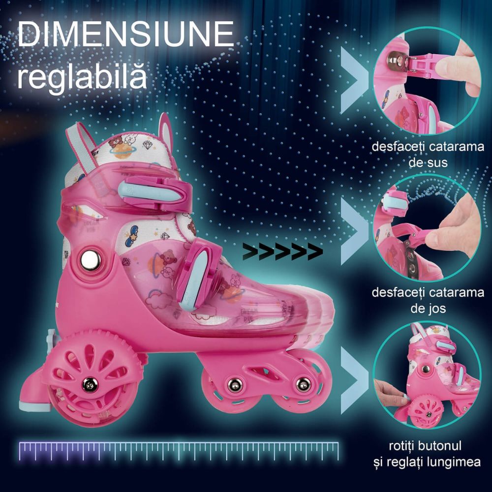 Role reglabile, Action One, incepatori, roti luminoase, S (31-34), Roz